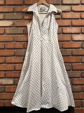 Vintage Dby 1980s Polka Dot Sleeveless Collared Midi Dress